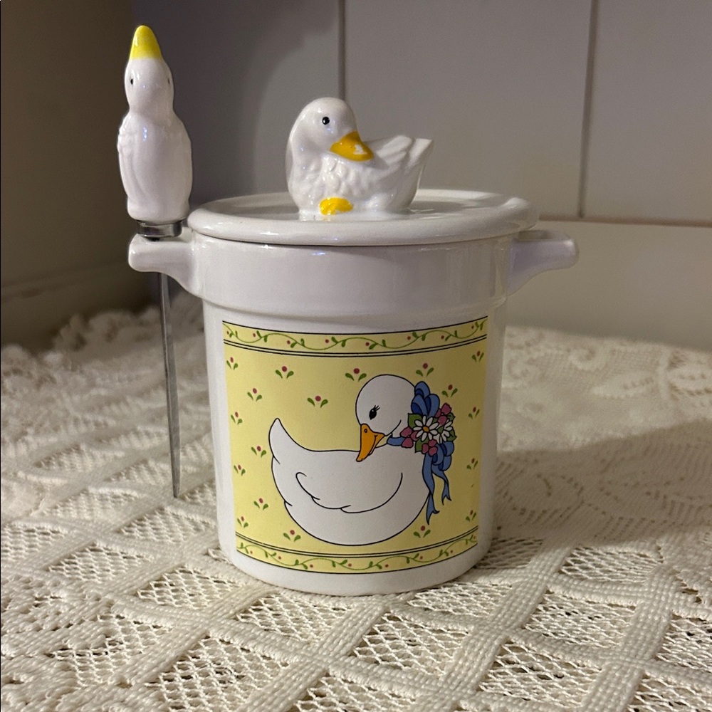 Vintage Giftco Goose Jelly Jam Jar with Matching Knife